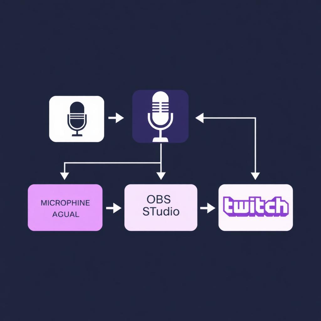 Signal flow: microphone into voice changer into OBS Studio into Twitch