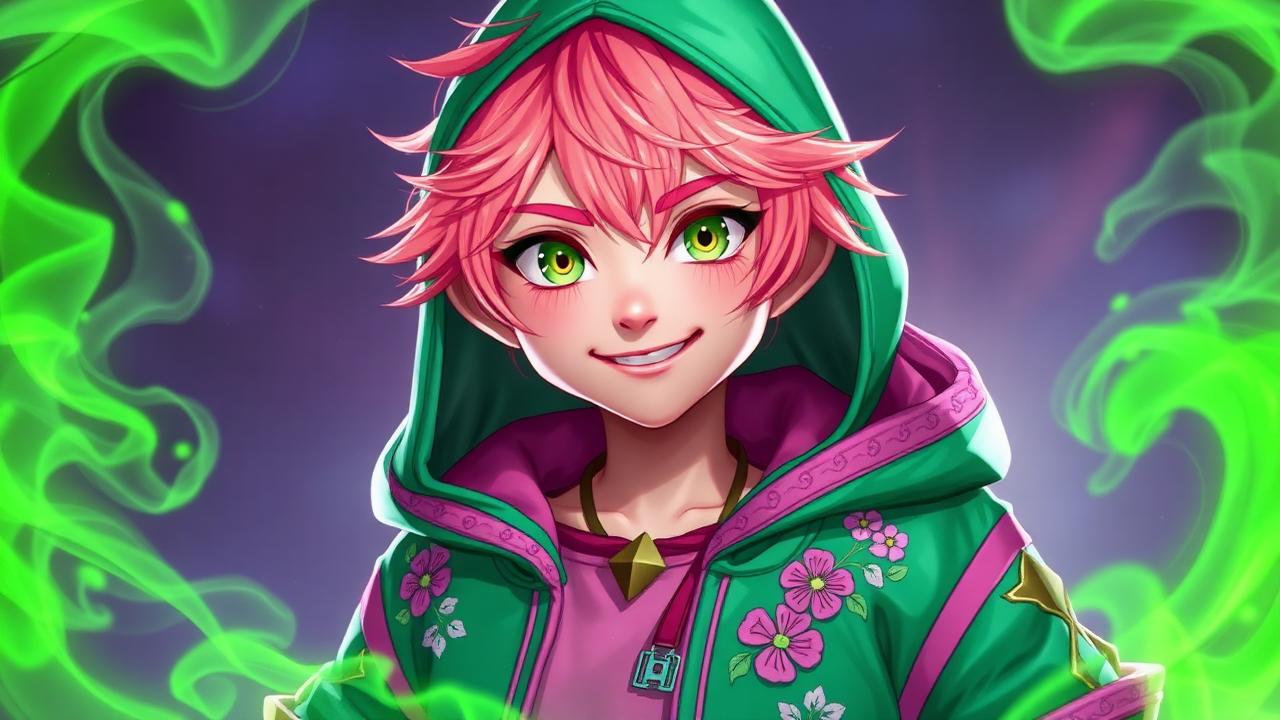Clove voice changer preset for Valorant - Agent 25 with green smoke and pink hair
