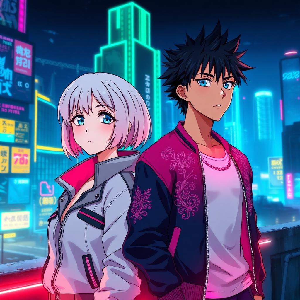 Lucy and David voice changer presets - cyberpunk edgerunners duo on a neon Night City rooftop