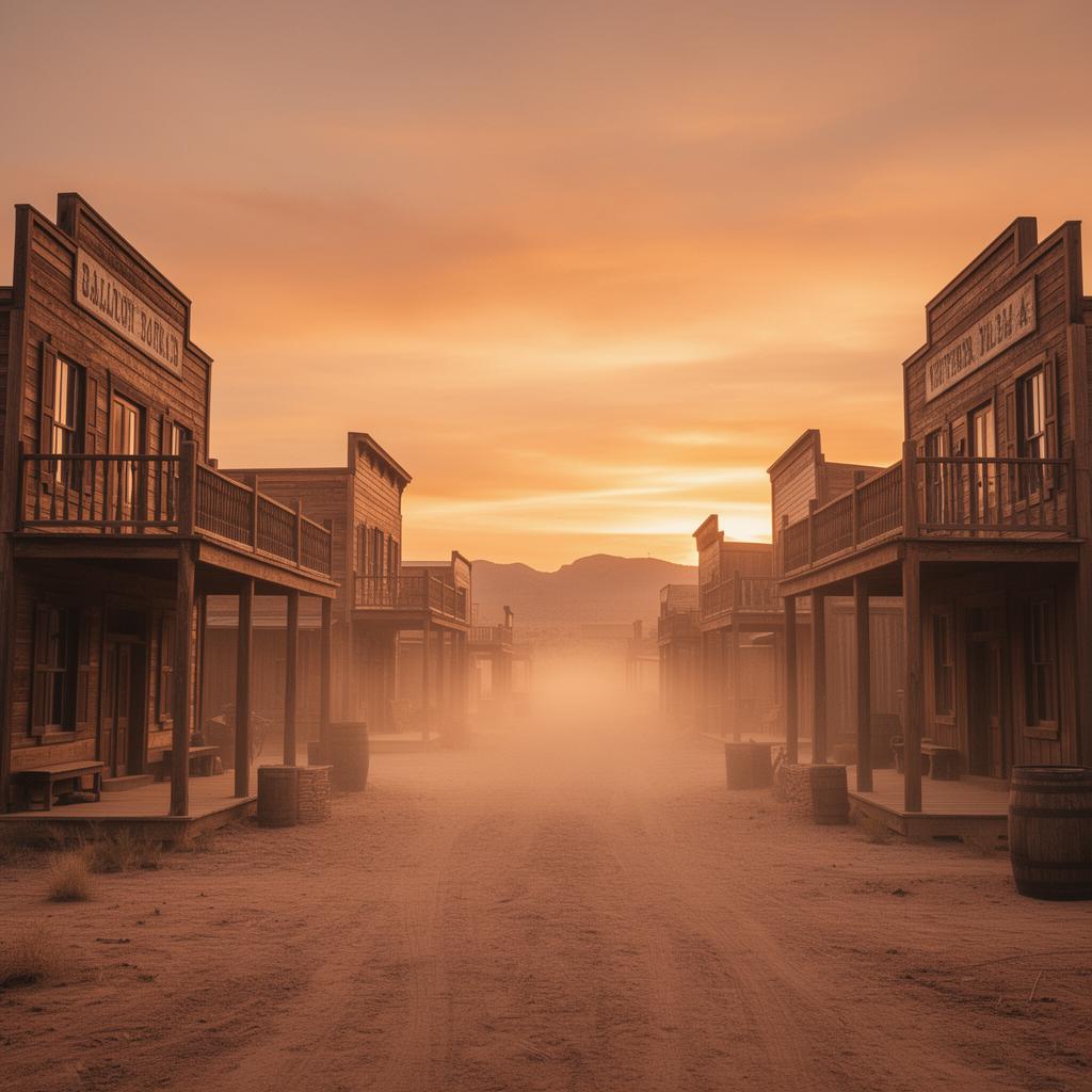 Far Far West AI voice changer with cowboy and gaming headset over a desert sunset town