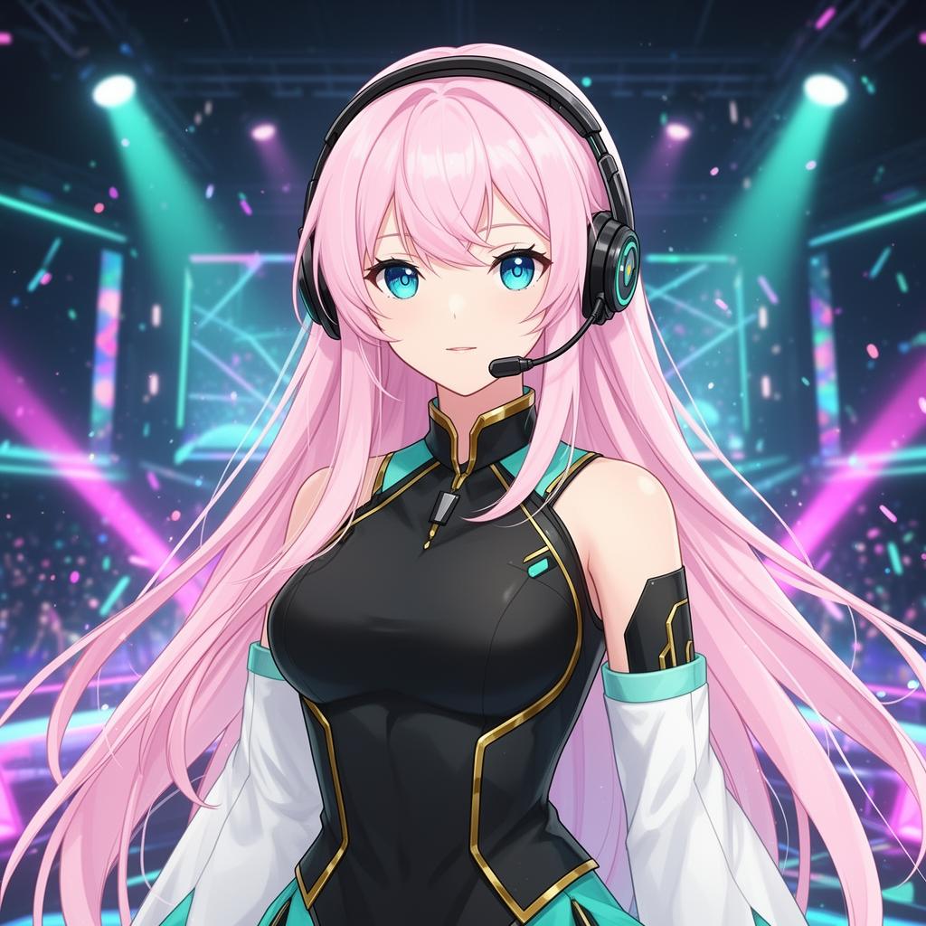 Megurine Luka Vocaloid voice changer preset - pink-haired virtual singer with headset mic
