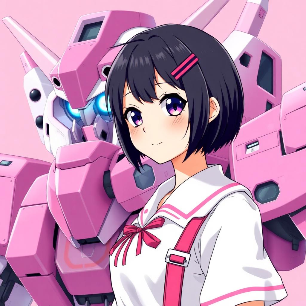 Peni Parker voice changer preset - young anime mech pilot in pink and white school uniform with pink mecha