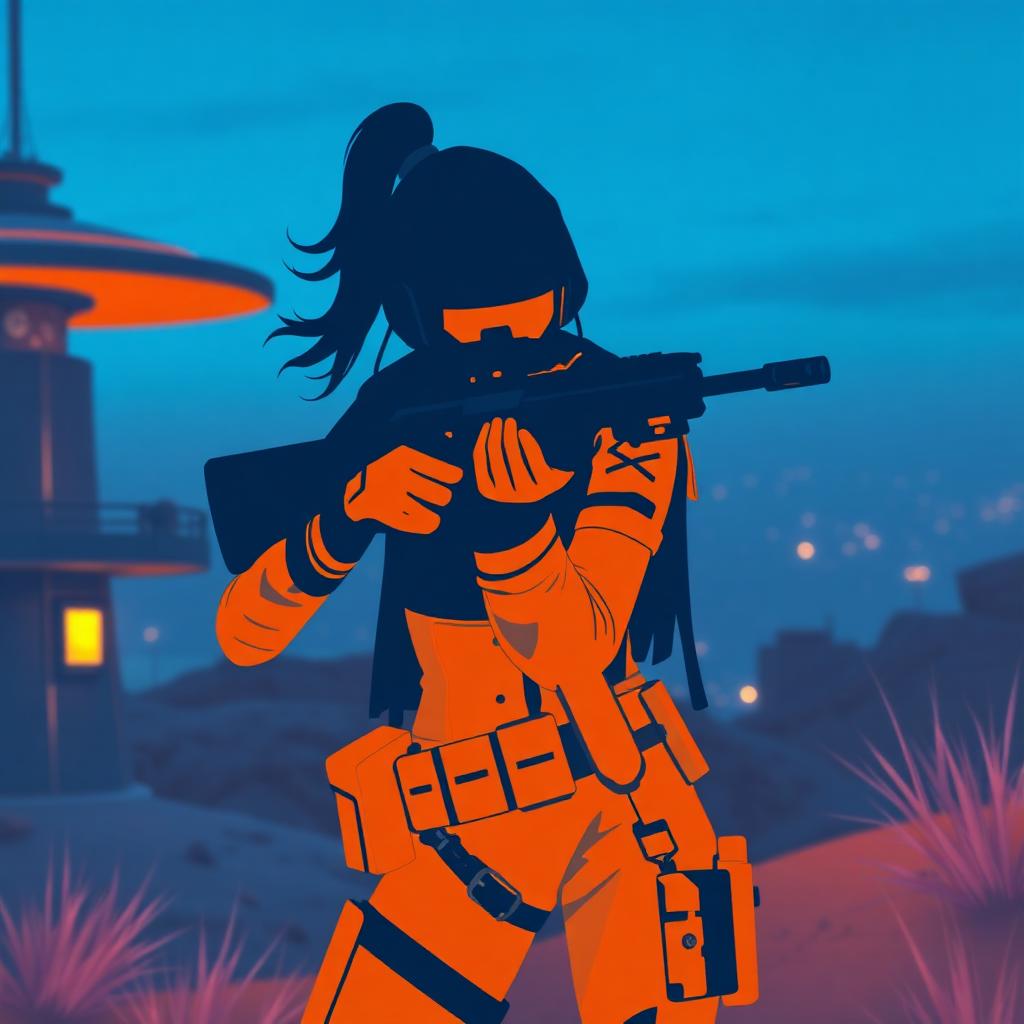 Sierra voice changer - tactical Overwatch hero shooter aesthetic in orange and steel blue