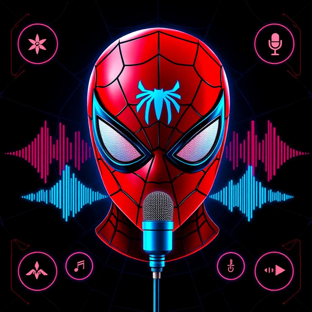 Spider-Man AI voice changer app with real-time voice transformation and web-themed interface